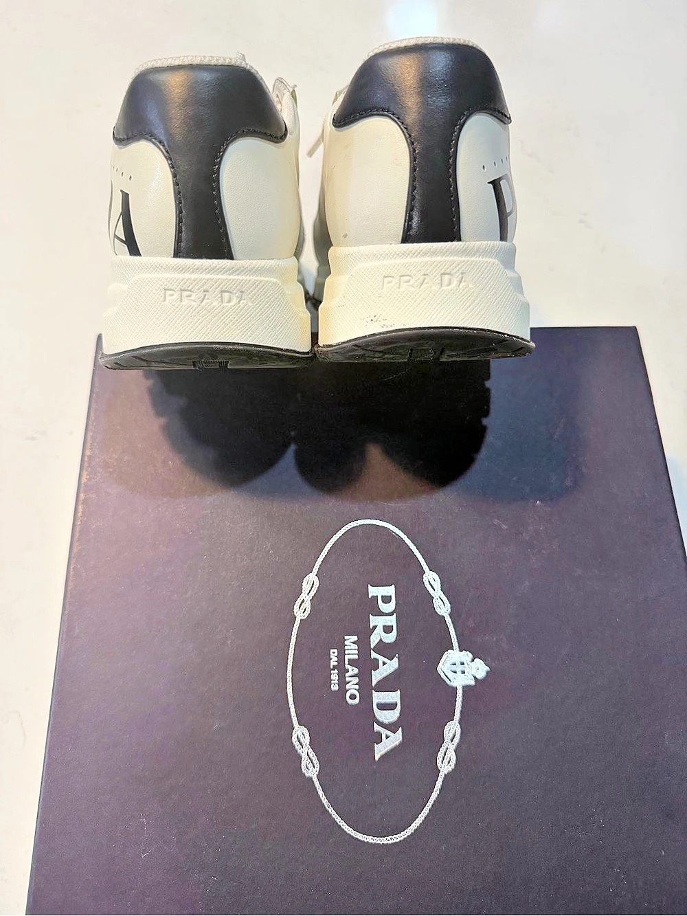 Prada America's Cup Leather and Fabric Sneakers White & Black EU 38.5 - Picture 8 of 11